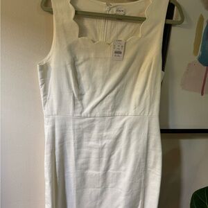 J. Crew Cream Scalloped Neck Midi Dress